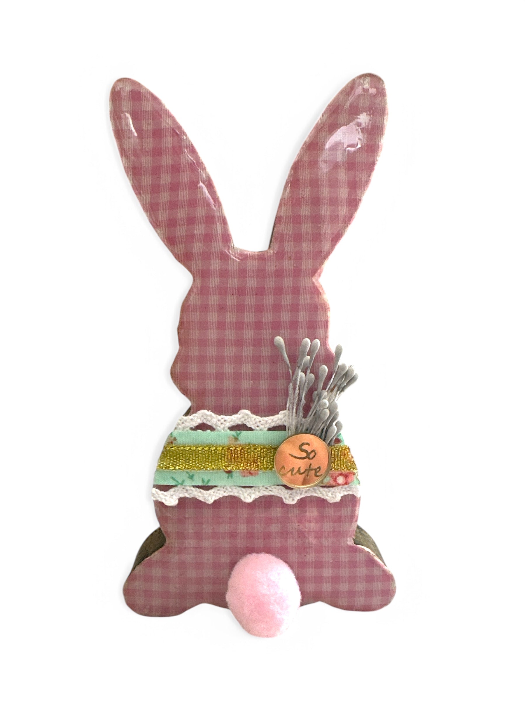 Ο ροζ καρώ λαγός - χειροποίητο πασχαλινό διακοσμητικό - So Cute by Dimi