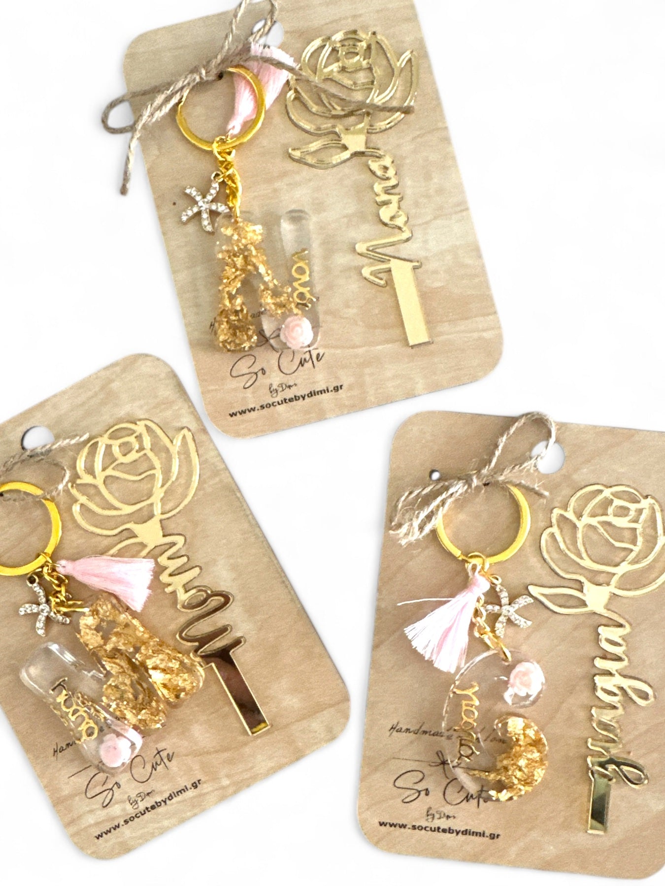 Επετειακό Μπρελόκ για Μαμά, Γιαγιά και Νονά με Φύλλα Χρυσού και Ακρυλικό Τριαντάφυλλο - So Cute by Dimi