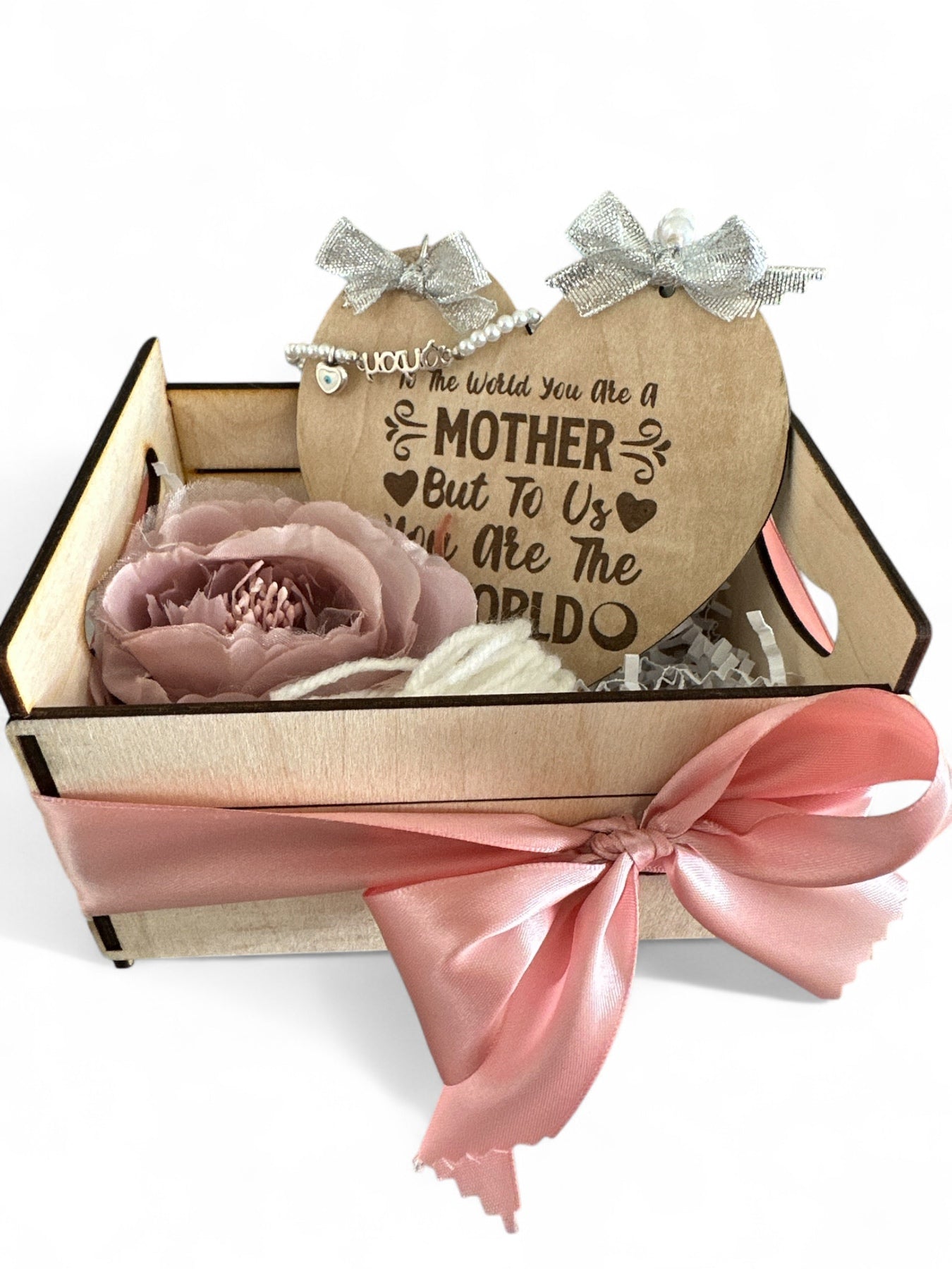 Ξύλινο Καφασάκι Δώρου με Παιώνια & Σατέν Φιόγκο - So Cute by Dimi