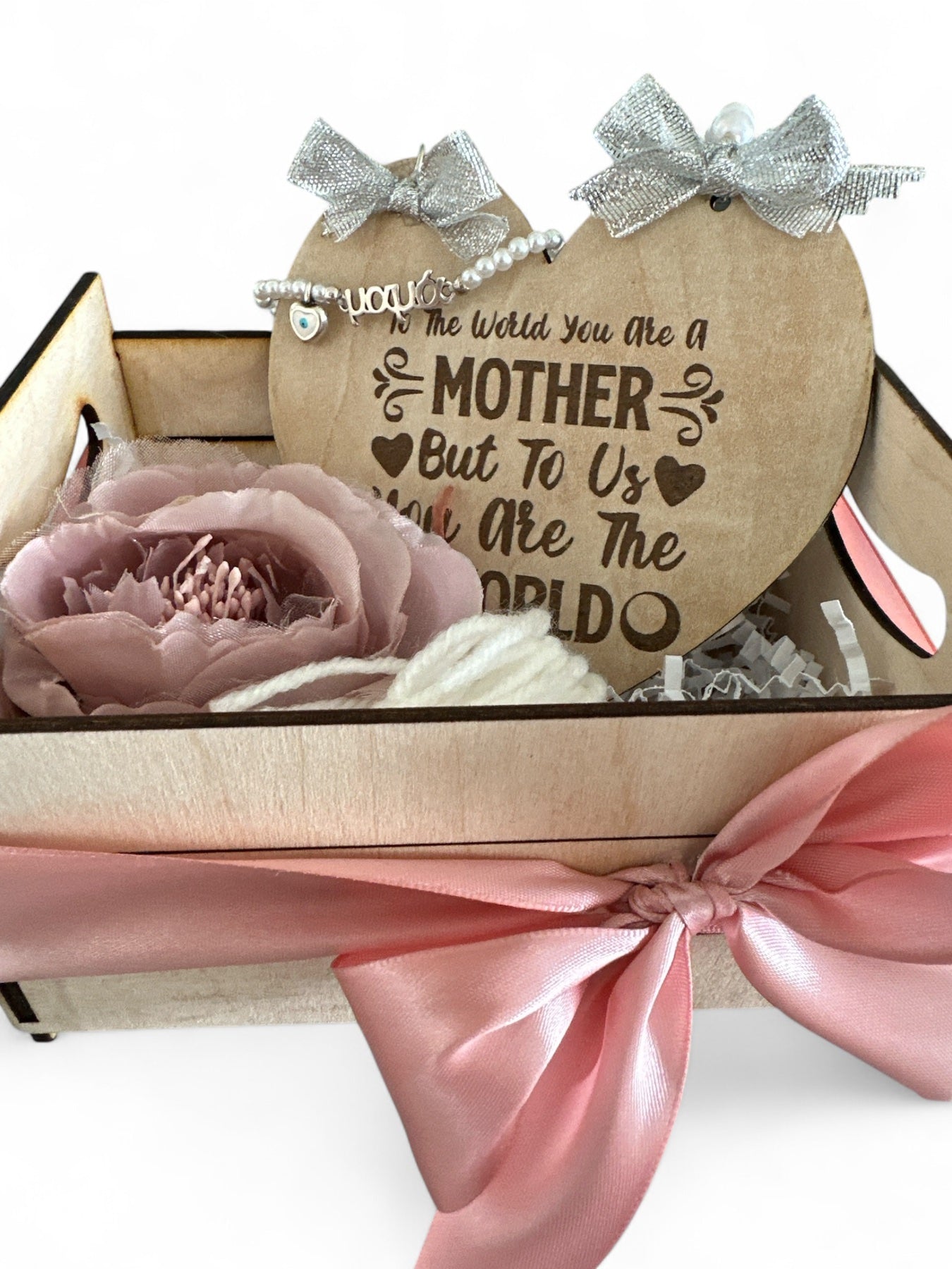 Ξύλινο Καφασάκι Δώρου με Παιώνια & Σατέν Φιόγκο - So Cute by Dimi