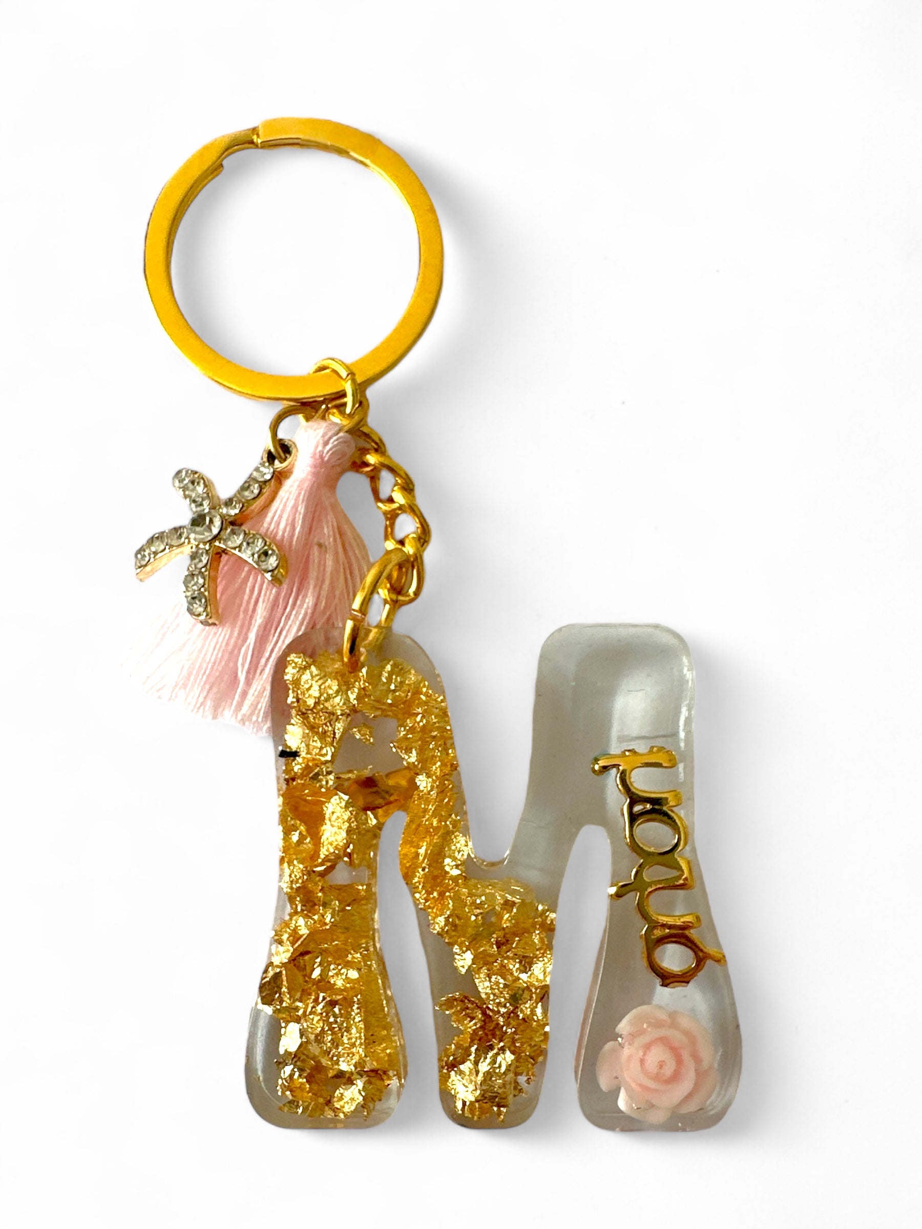 Επετειακό Μπρελόκ για Μαμά, Γιαγιά και Νονά με Φύλλα Χρυσού και Ακρυλικό Τριαντάφυλλο - So Cute by Dimi