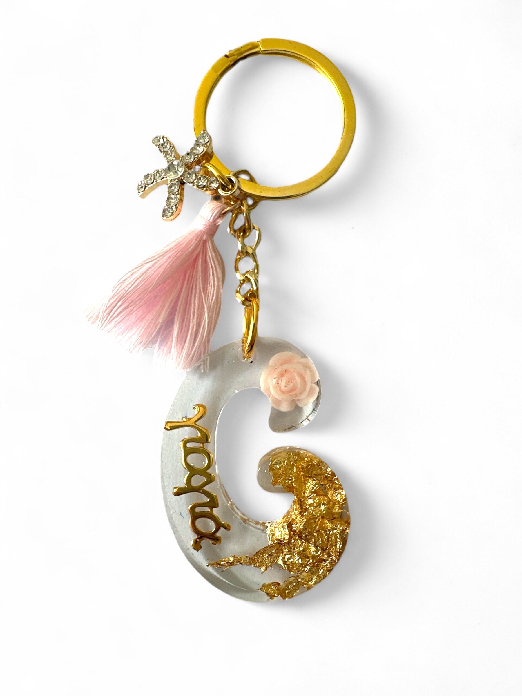 Επετειακό Μπρελόκ για Μαμά, Γιαγιά και Νονά με Φύλλα Χρυσού και Ακρυλικό Τριαντάφυλλο - So Cute by Dimi