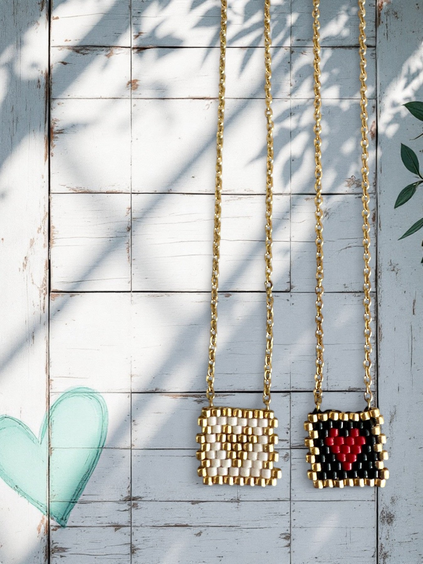 Pixel Heart – Κολιέ με Καρδιά από Χάντρες Miyuki σε Δύο Χρώματα - So Cute by Dimi