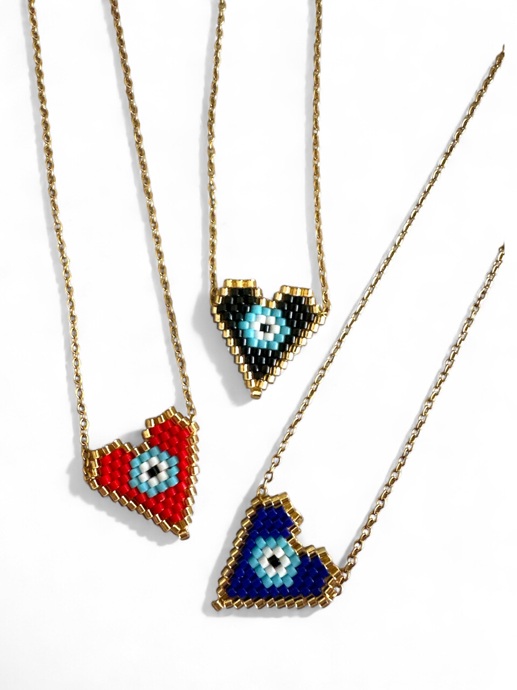 💙 Pixel Heart-Eye V Necklace – Black / Scarlet / Midnight - So Cute by Dimi