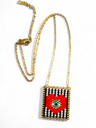 Beaded Pop-Eye Square Necklace – Turquoise / Monochrome - So Cute by Dimi