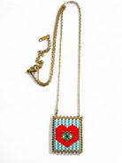 Beaded Pop-Eye Square Necklace – Turquoise / Monochrome - So Cute by Dimi
