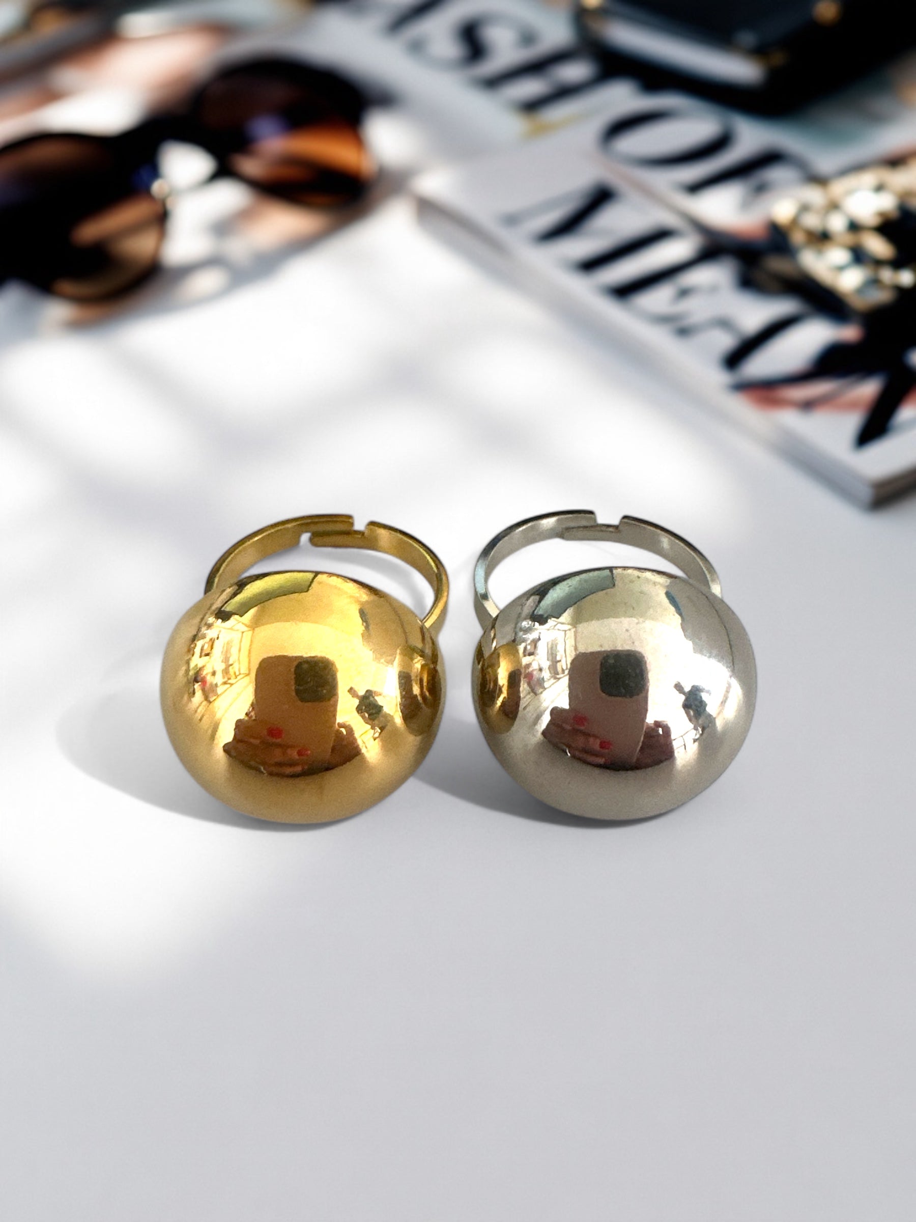 Flatback Bullet Dome Ring – Gold / Silver Stainless - So Cute by Dimi