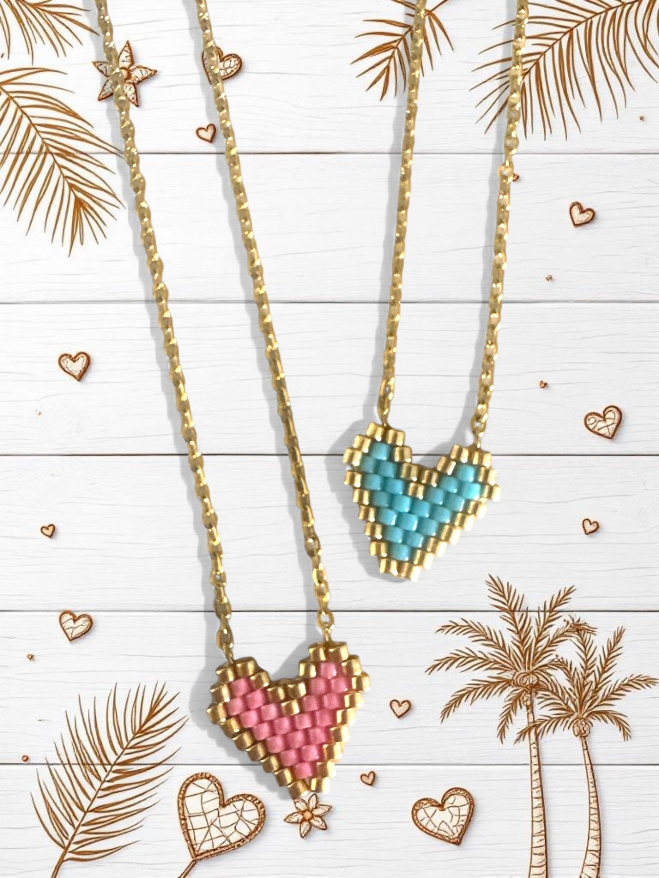Κολιέ καρδούλα με χάντρες Miyuki – Pink ή Turquoise - So Cute by Dimi