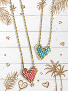 Κολιέ καρδούλα με χάντρες Miyuki – Pink ή Turquoise - So Cute by Dimi