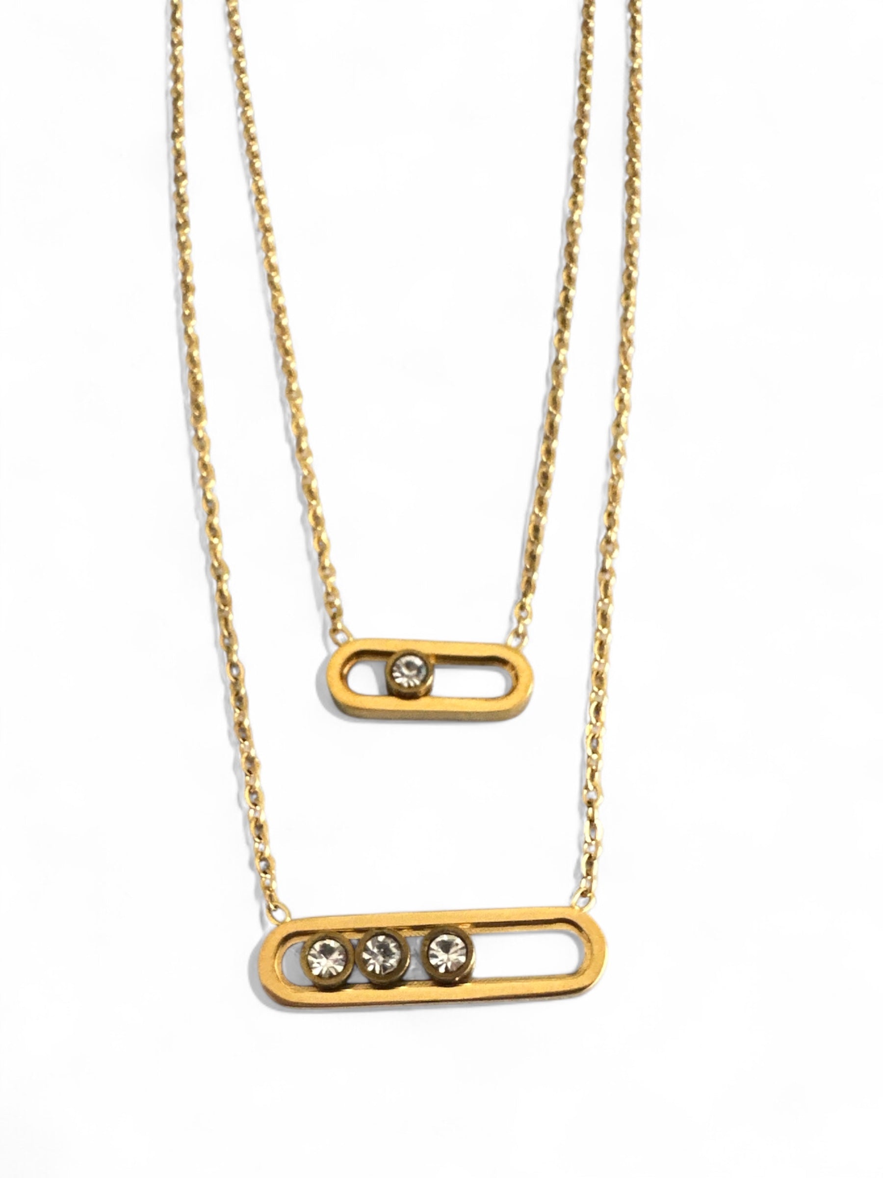 Διπλό ατσάλινο κολιέ με ζιργκόν, σε χρυσό και ασημί χρώμα, με κομψό industrial design