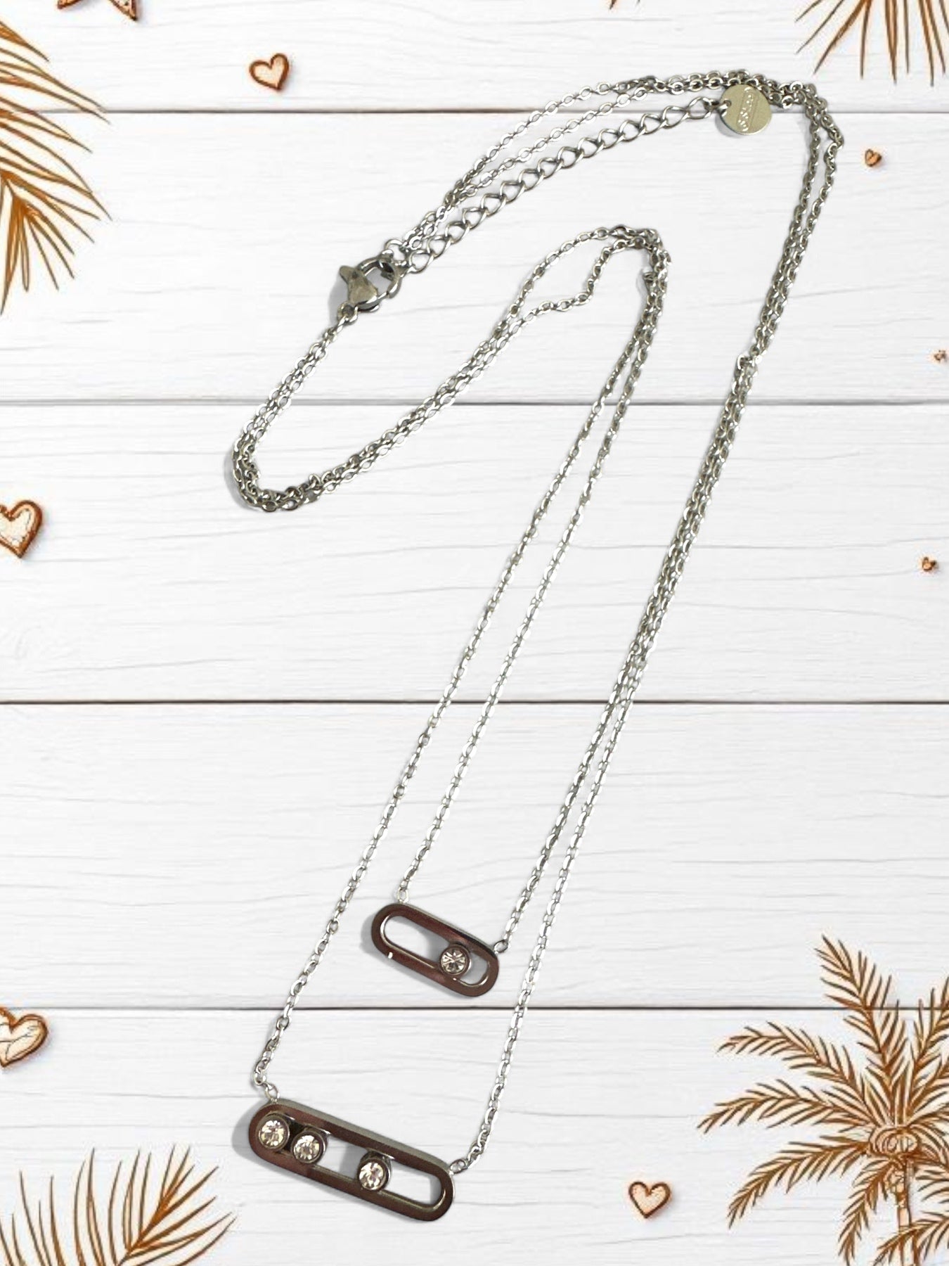 Διπλό ατσάλινο κολιέ με ζιργκόν, σε χρυσό και ασημί χρώμα, με κομψό industrial design