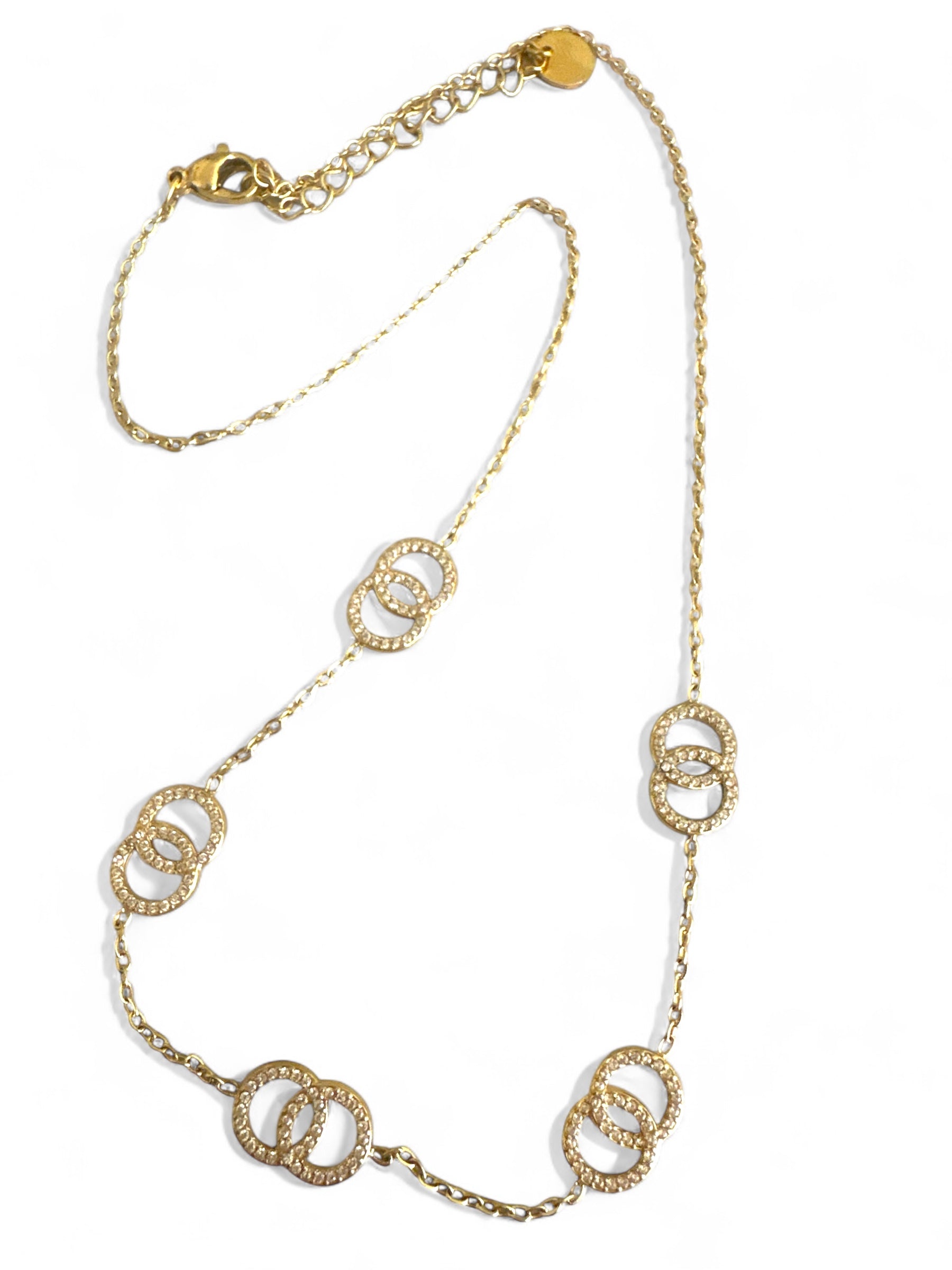 Ατσάλινο γυναικείο κολιέ με κρίκους και ζιργκόν, σε χρυσό και ασημί φινίρισμα, μήκους 40+5 εκ.