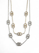 Ατσάλινο γυναικείο κολιέ με κρίκους και ζιργκόν, σε χρυσό και ασημί φινίρισμα, μήκους 40+5 εκ.