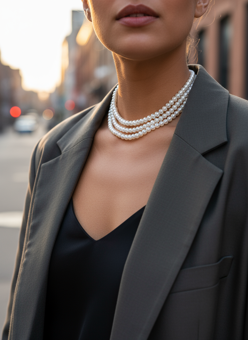 🤍 Κολιέ Pearl Muse – Τριπλή Σειρά από Πέρλες - So Cute by Dimi