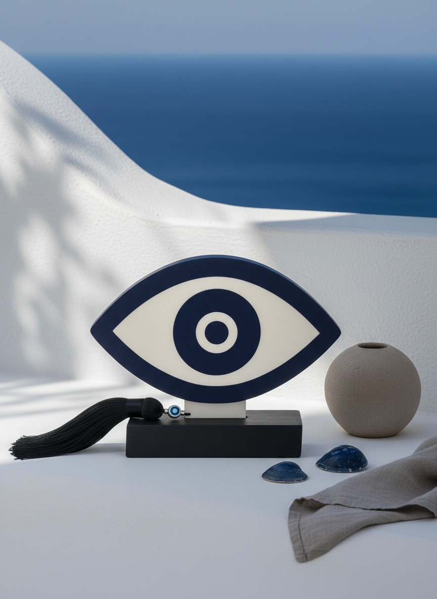 Επιτραπέζιο γούρι μάτι So Cute by Dimi σε ξύλινη βάση με φούντα