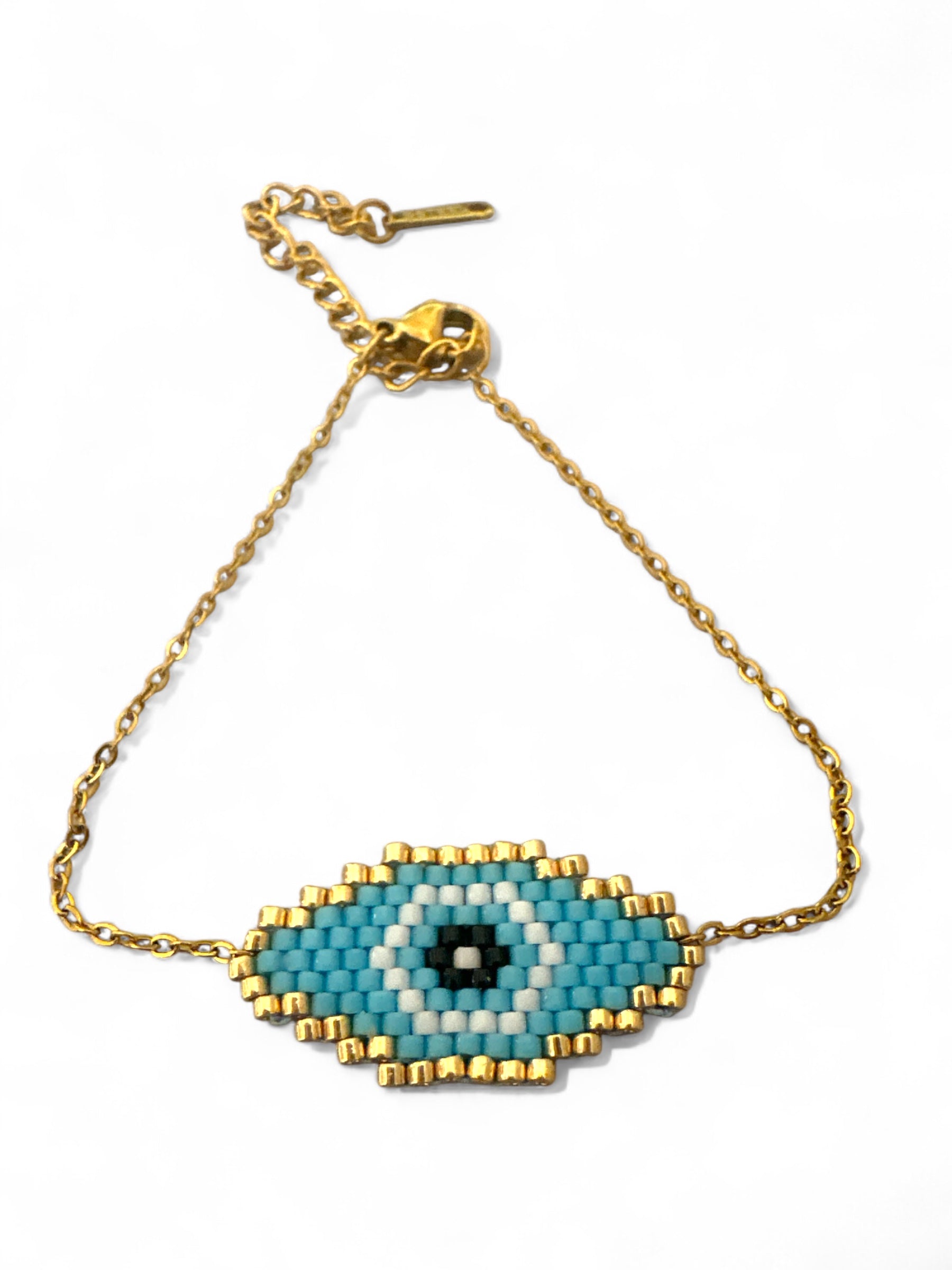 Βραχιόλι με χάντρες Miyuki σε σχήμα ματιού και χρυσή ατσάλινη αλυσίδα