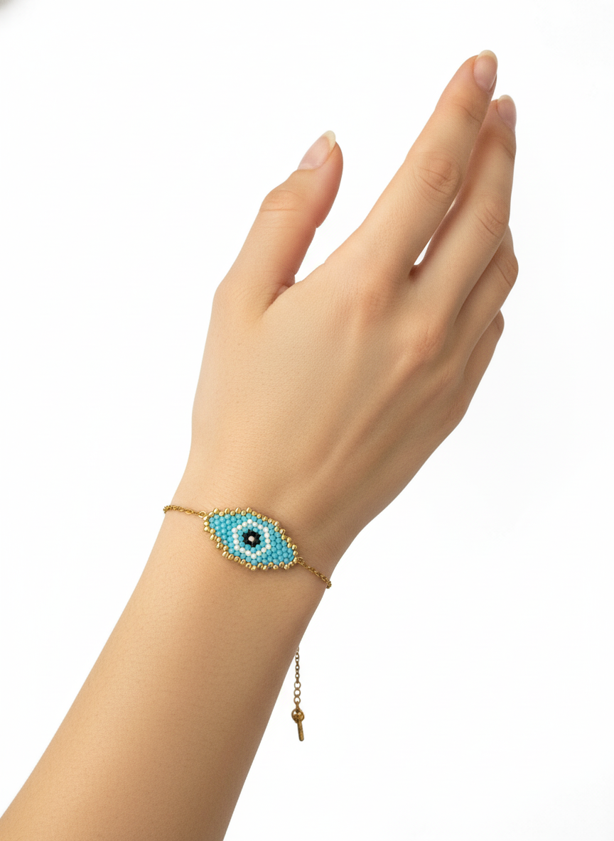 Blue Gaze – Βραχιόλι Μάτι Miyuki με Ατσάλινη Αλυσίδα - So Cute by Dimi