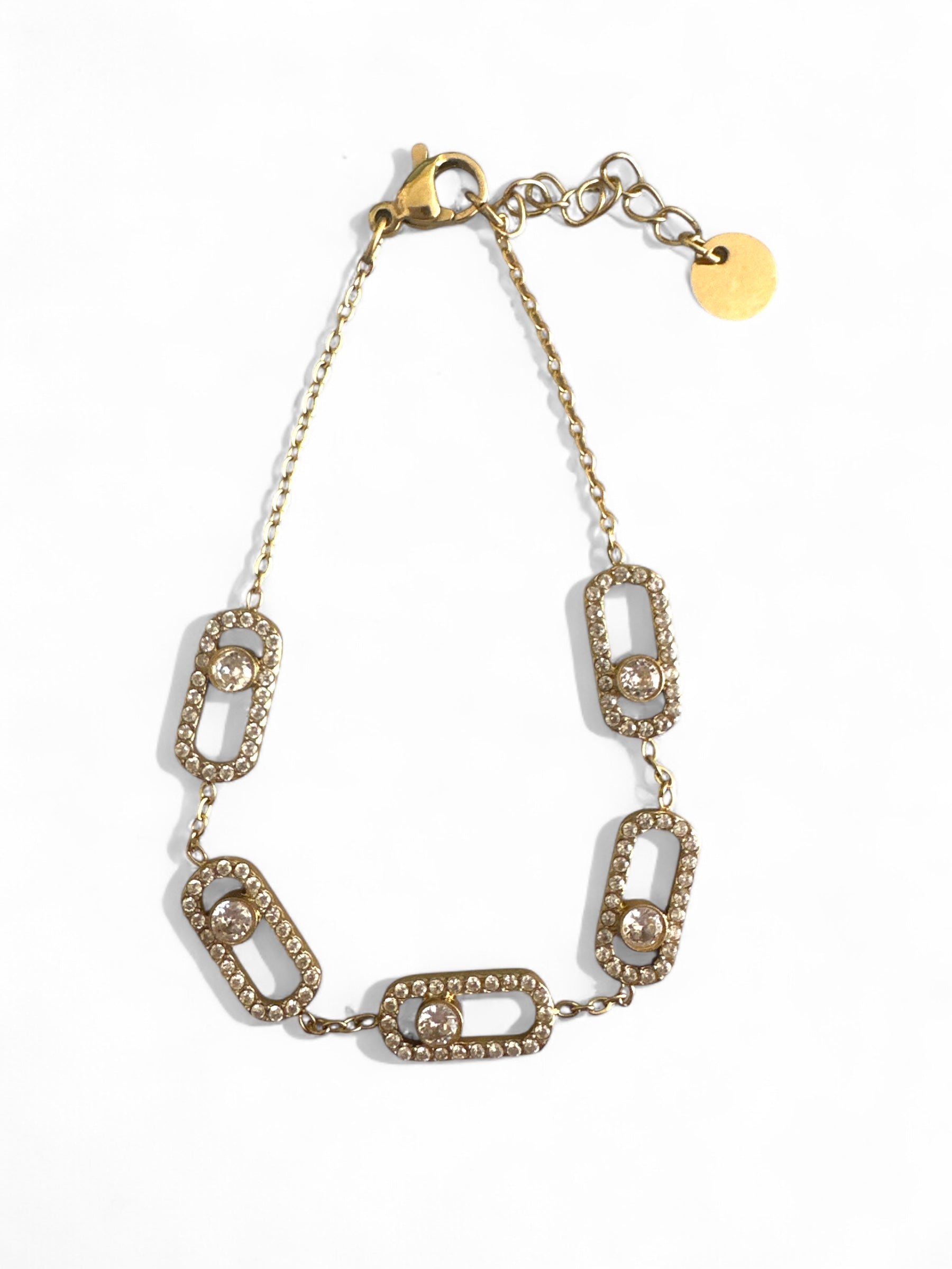 Ατσάλινα βραχιόλια So Cute By Dimi σε χρυσό και ασημί, με ορθογώνιους κρίκους διακοσμημένους με pavé ζιργκόν και κεντρικό μονό ζιργκόν.