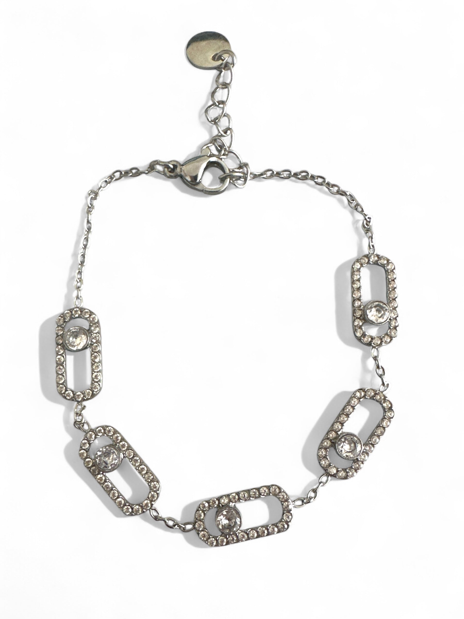 Ατσάλινα βραχιόλια So Cute By Dimi σε χρυσό και ασημί, με ορθογώνιους κρίκους διακοσμημένους με pavé ζιργκόν και κεντρικό μονό ζιργκόν.