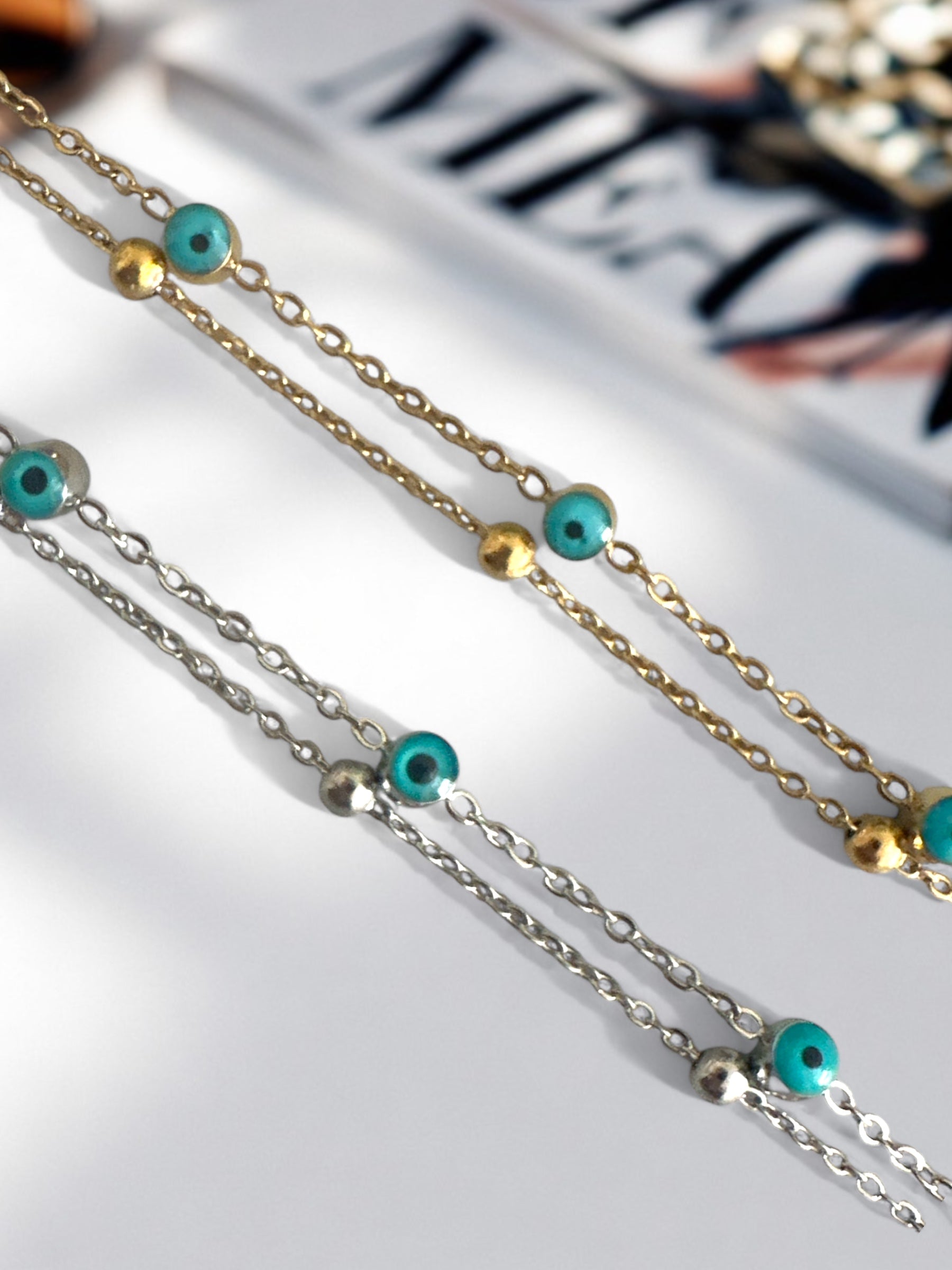 Ατσάλινα διπλά βραχιόλια με ματάκια σε ασημί και χρυσή απόχρωση So Cute By Dimi.