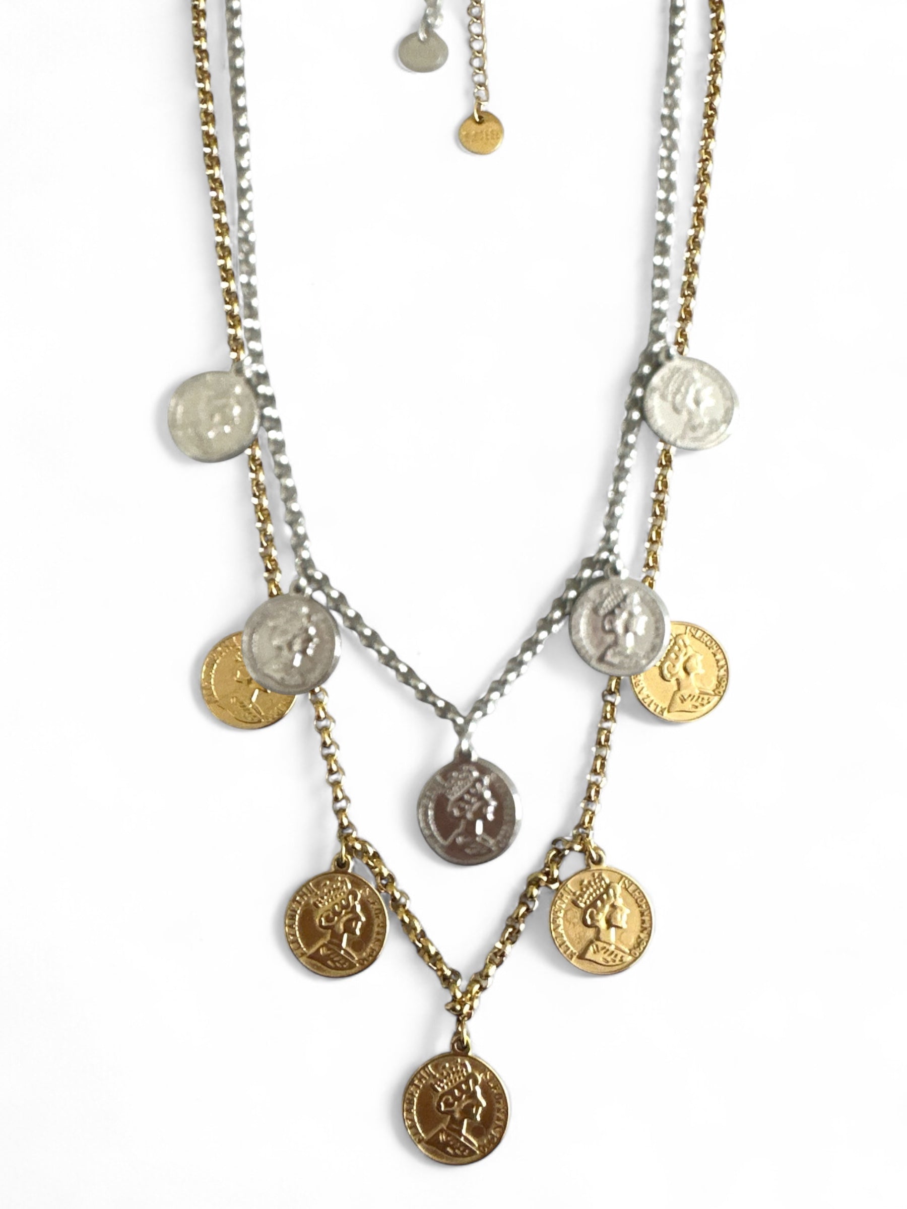 Ατσάλινο κολιέ με νομίσματα σε χρυσό και ασημί – So Cute by Dimi