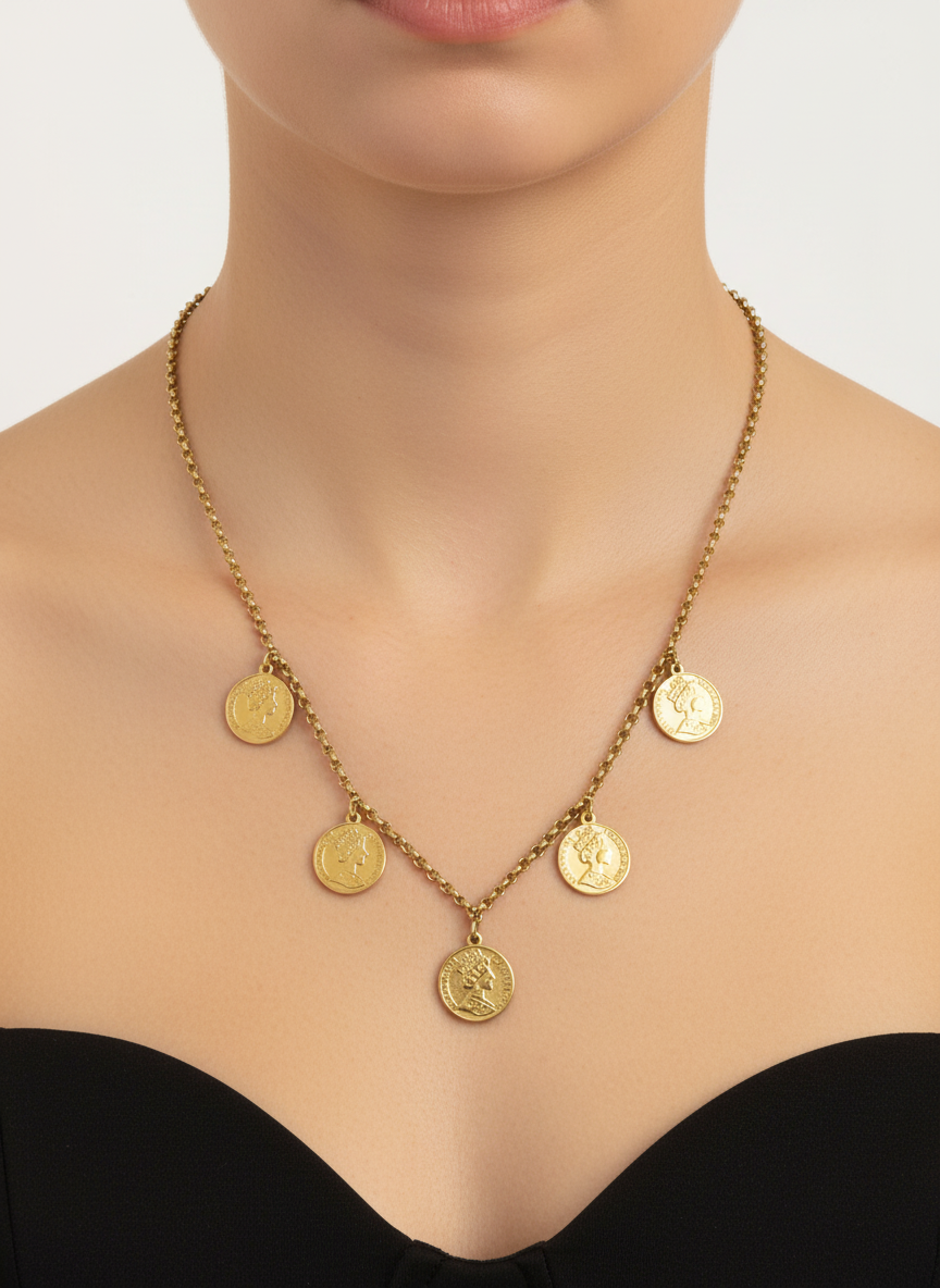 Ατσάλινο κολιέ με νομίσματα σε χρυσό So Cute by Dimi