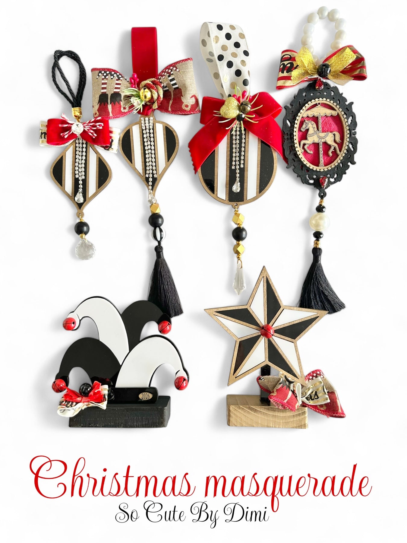 Χειροποίητα Χριστουγεννιάτικα γούρια Masquerade Collection από ξύλο & plexiglass – So Cute by Dimi