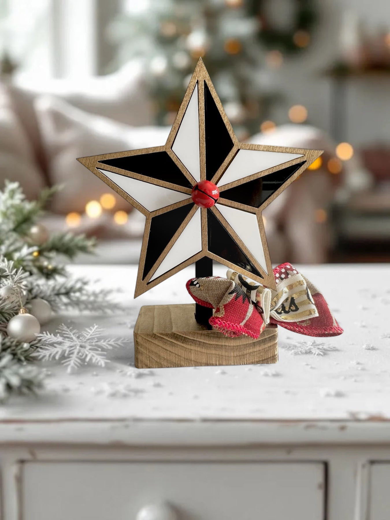 Χειροποίητο επιτραπέζιο γούρι Masquerade Star από ξύλο & plexiglass – So Cute by Dimi