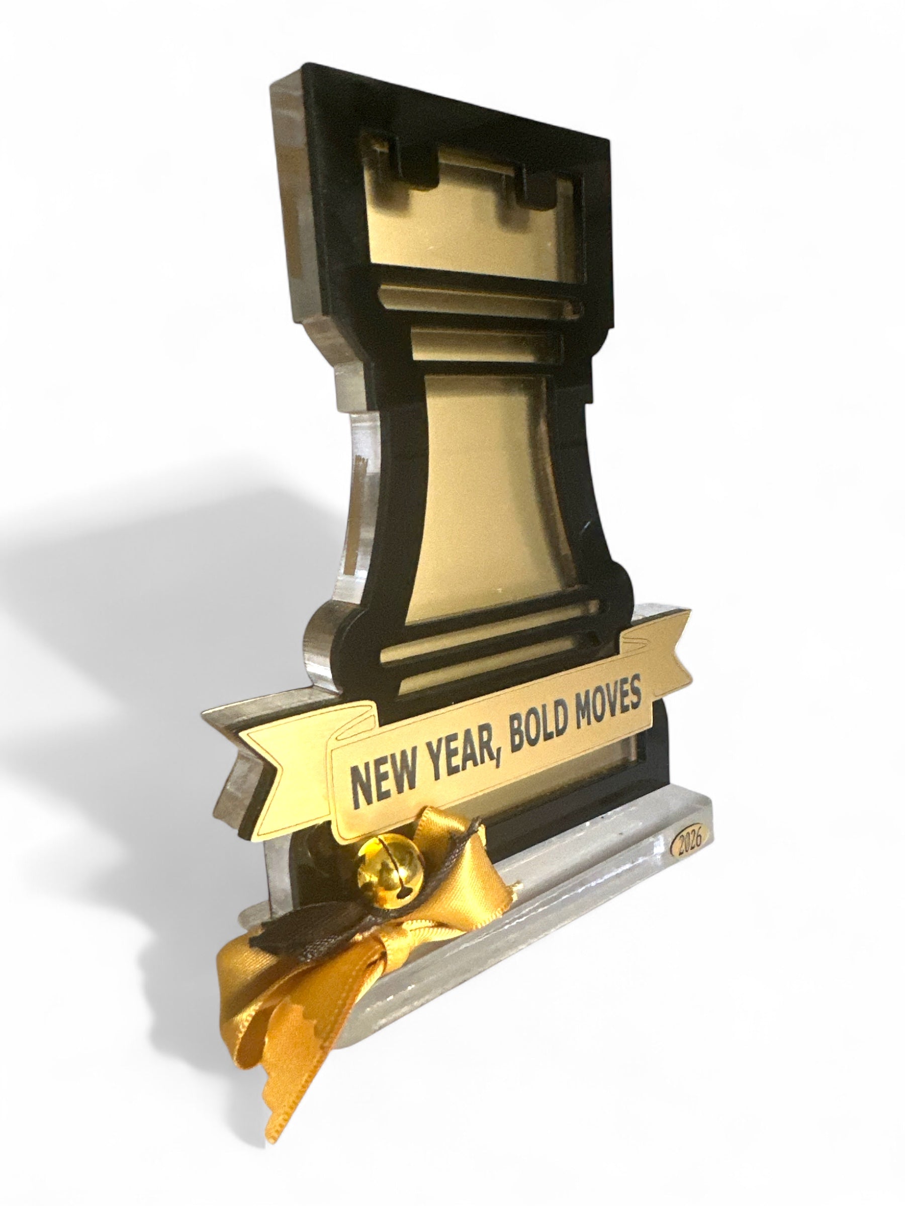 Γούρι 2026 Πύργος Plexiglass Μαύρο/Χρυσό – Συλλογή Chess Bold So Cute by Dimi