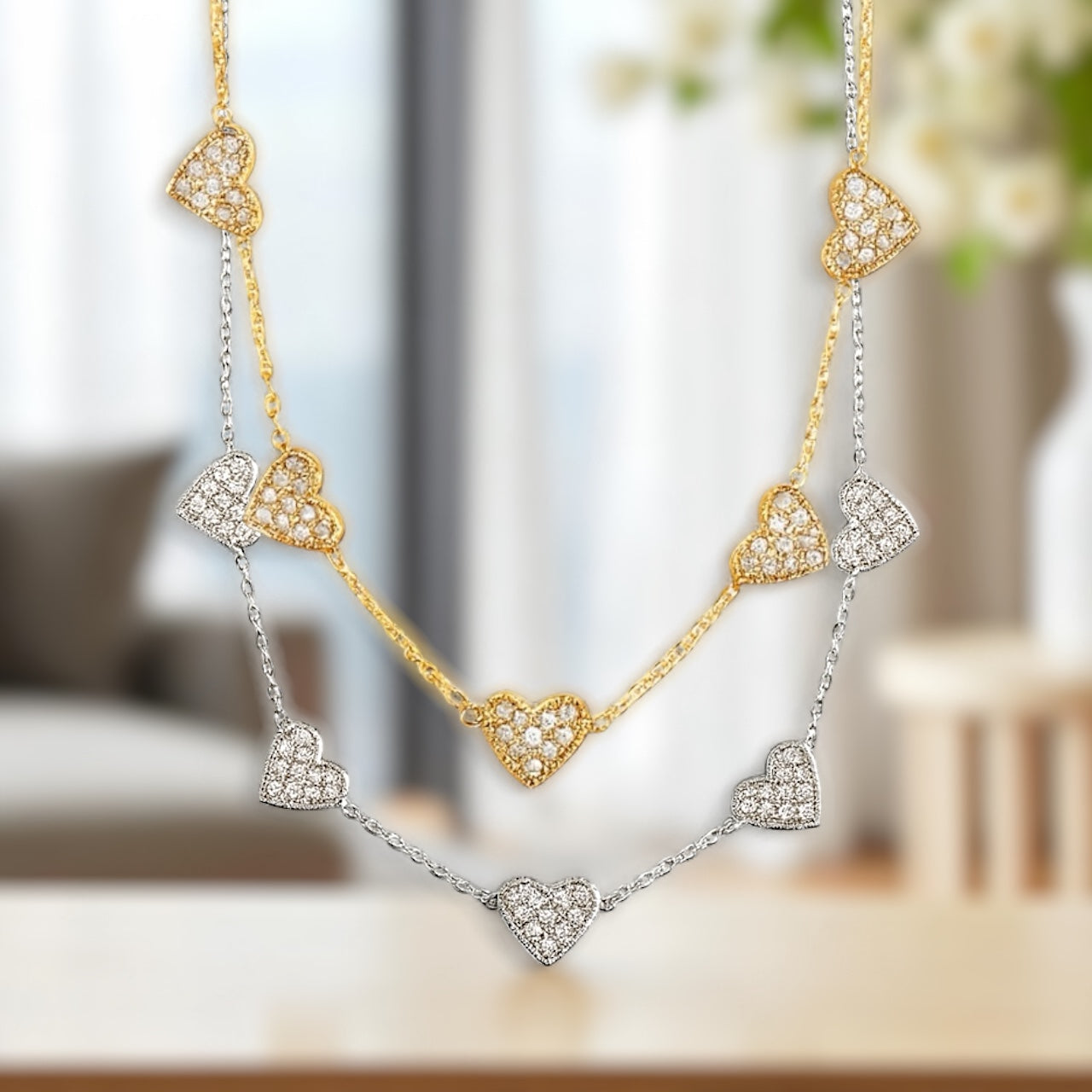 Crystal Hearts ατσάλινο κολιέ με καρδιές ζιργκόν – So Cute by Dimi