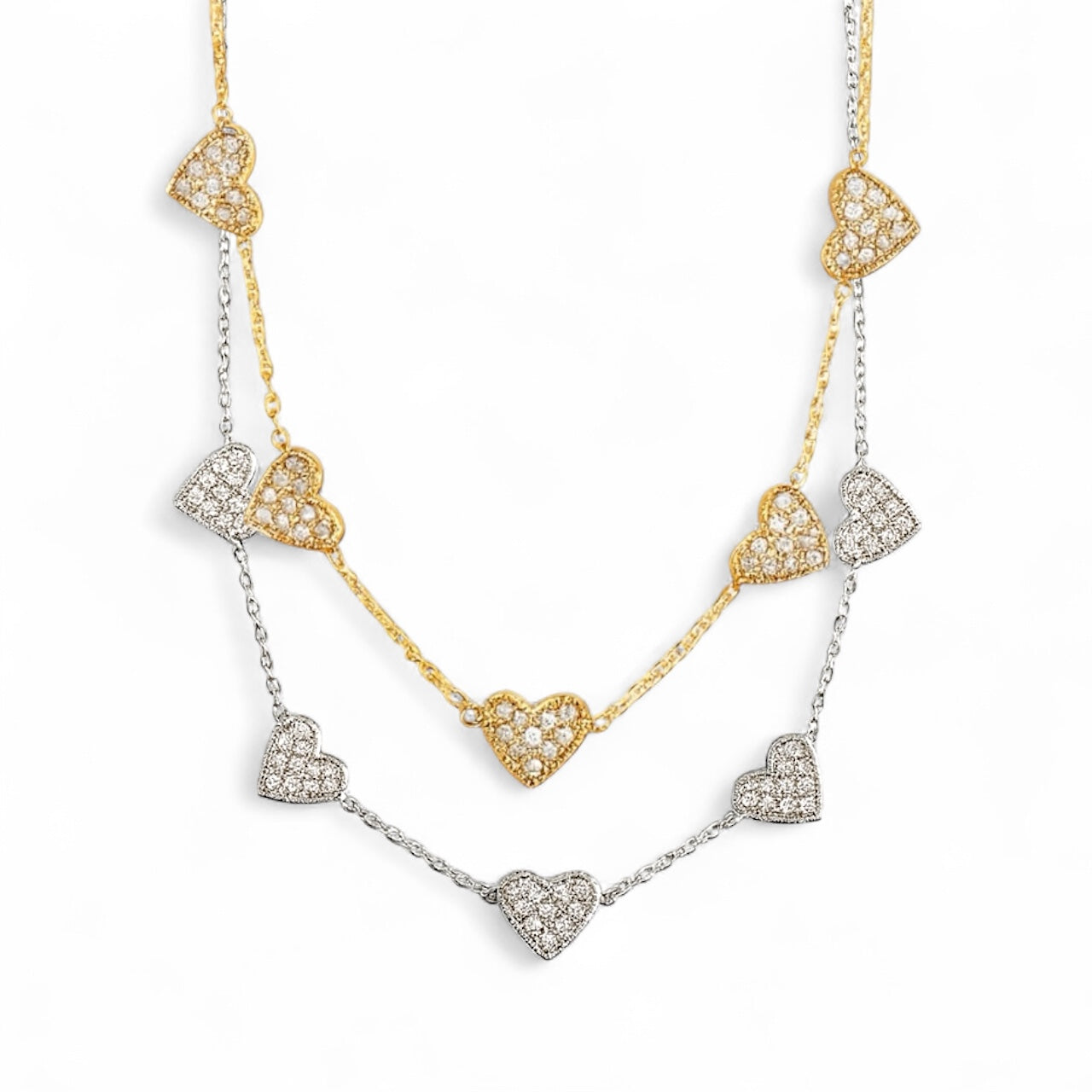 Crystal Hearts ατσάλινο κολιέ με καρδιές ζιργκόν – So Cute by Dimi