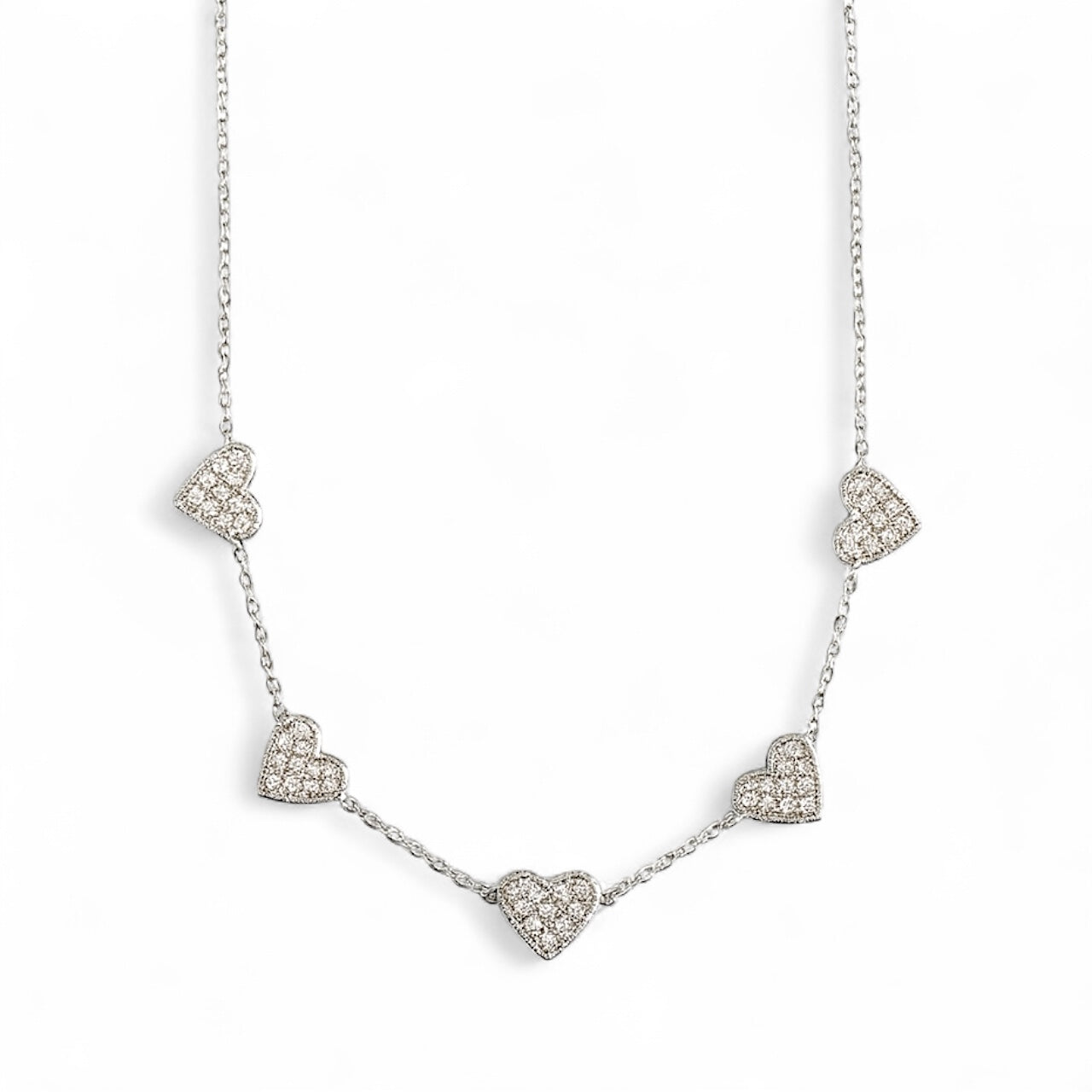 Crystal Hearts ατσάλινο κολιέ με ασημί καρδιές ζιργκόν – So Cute by Dimi
