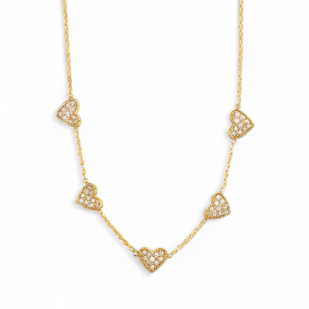 Crystal Hearts ατσάλινο κολιέ με χρυσές καρδιές ζιργκόν – So Cute by Dimi