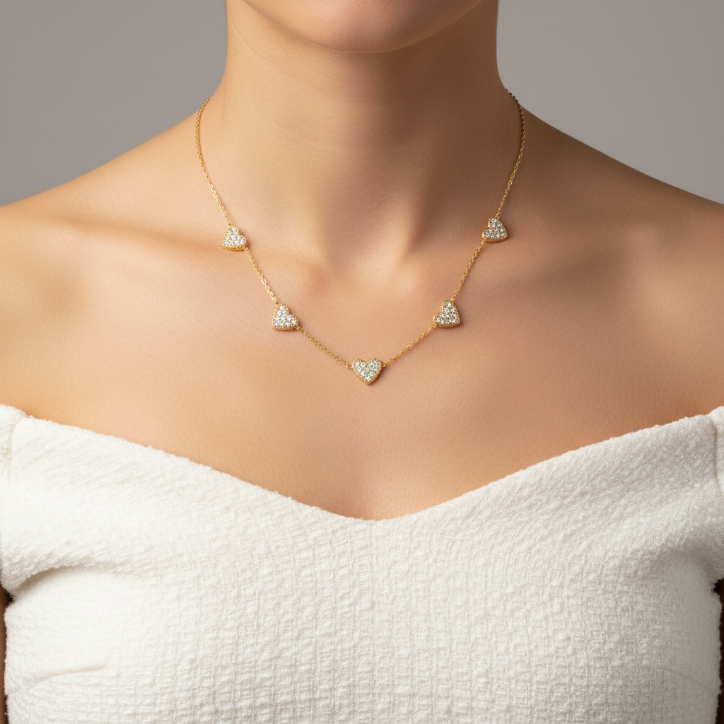 Crystal Hearts ατσάλινο κολιέ με καρδιές ζιργκόν – So Cute by Dimi