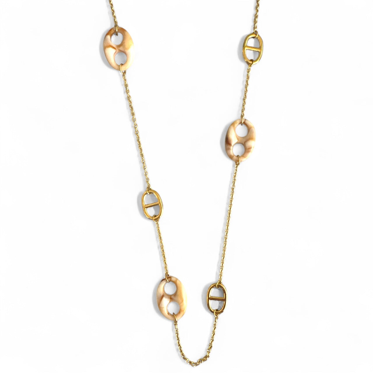 Ατσάλινο μακρύ κολιέ με οβάλ στοιχεία σε μπεζ–καφέ αποχρώσεις – So Cute by Dimi