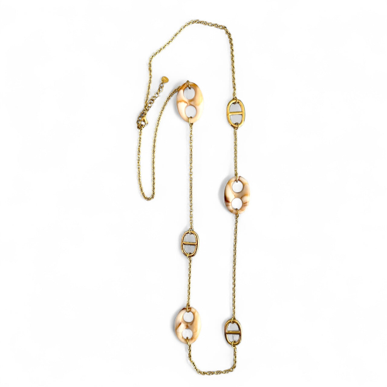 Ατσάλινο μακρύ κολιέ με οβάλ στοιχεία σε μπεζ–καφέ αποχρώσεις – So Cute by Dimi