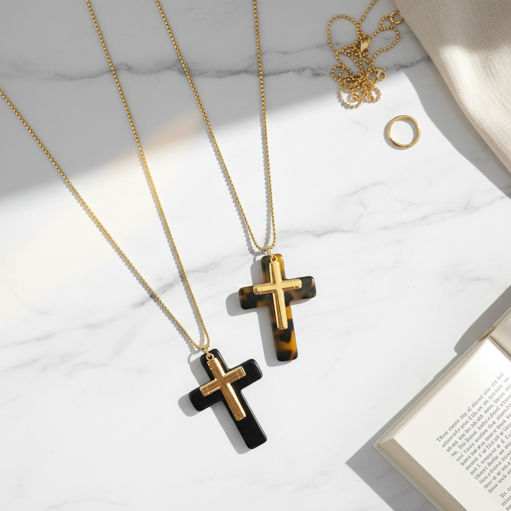 Cross Duo Necklace – Ατσάλινο Μακρύ Κολιέ με Διπλό Σταυρό & Αλυσίδα - So Cute by Dimi