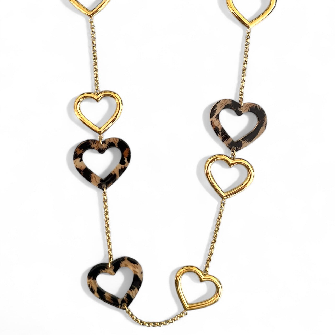 Girly ατσάλινο μακρύ κολιέ με καρδιές χρυσές & animal print – So Cute by Dimi