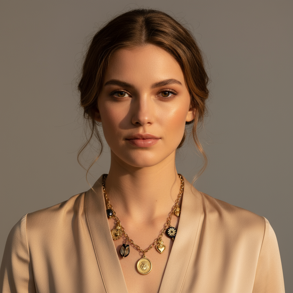 Ατσάλινο κολιέ με χρυσά και μαύρα charms – So Cute by Dimi