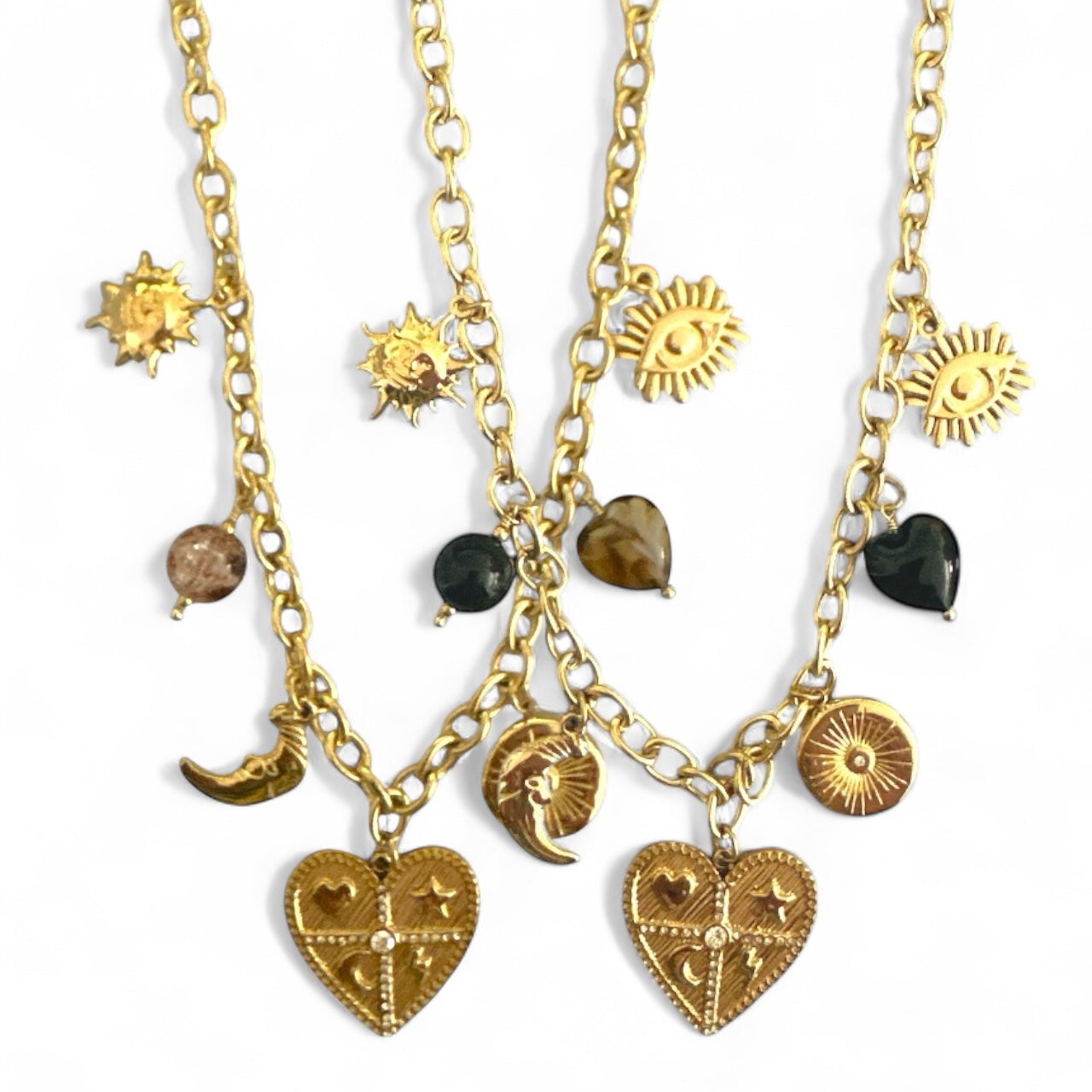 Ατσάλινο κολιέ με charms και χάντρες μαύρο/καφέ – So Cute by Dimi