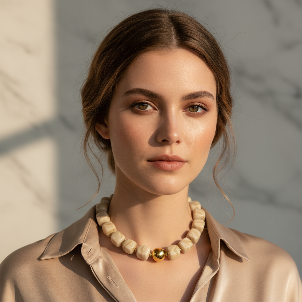 Square Beads Necklace – Κολιέ με Τετραγωνισμένες Χάντρες & Χρυσή Λεπτομέρεια - So Cute by Dimi