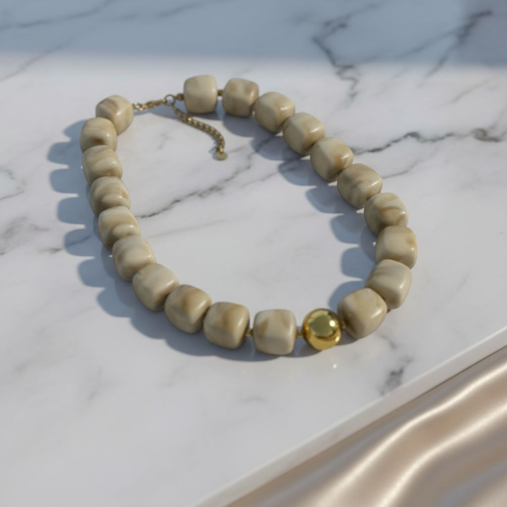 Square Beads Necklace – Κολιέ με Τετραγωνισμένες Χάντρες & Χρυσή Λεπτομέρεια - So Cute by Dimi