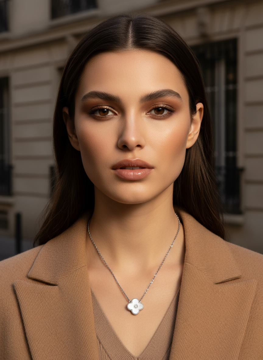 Ατσάλινο Κολιέ με Τετράφυλλο Μοτίφ & Ζιργκόν | So Cute by Dimi