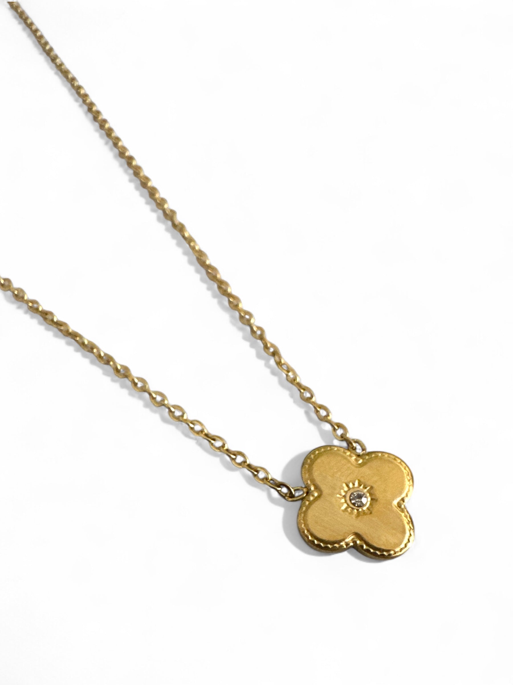 Lucia Clover Necklace – Ατσάλινο Κολιέ με Τετράφυλλο Μοτίφ & Ζιργκόν - So Cute by Dimi
