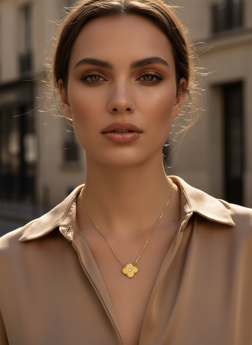 Ατσάλινο Κολιέ με Τετράφυλλο Μοτίφ & Ζιργκόν | So Cute by Dimi