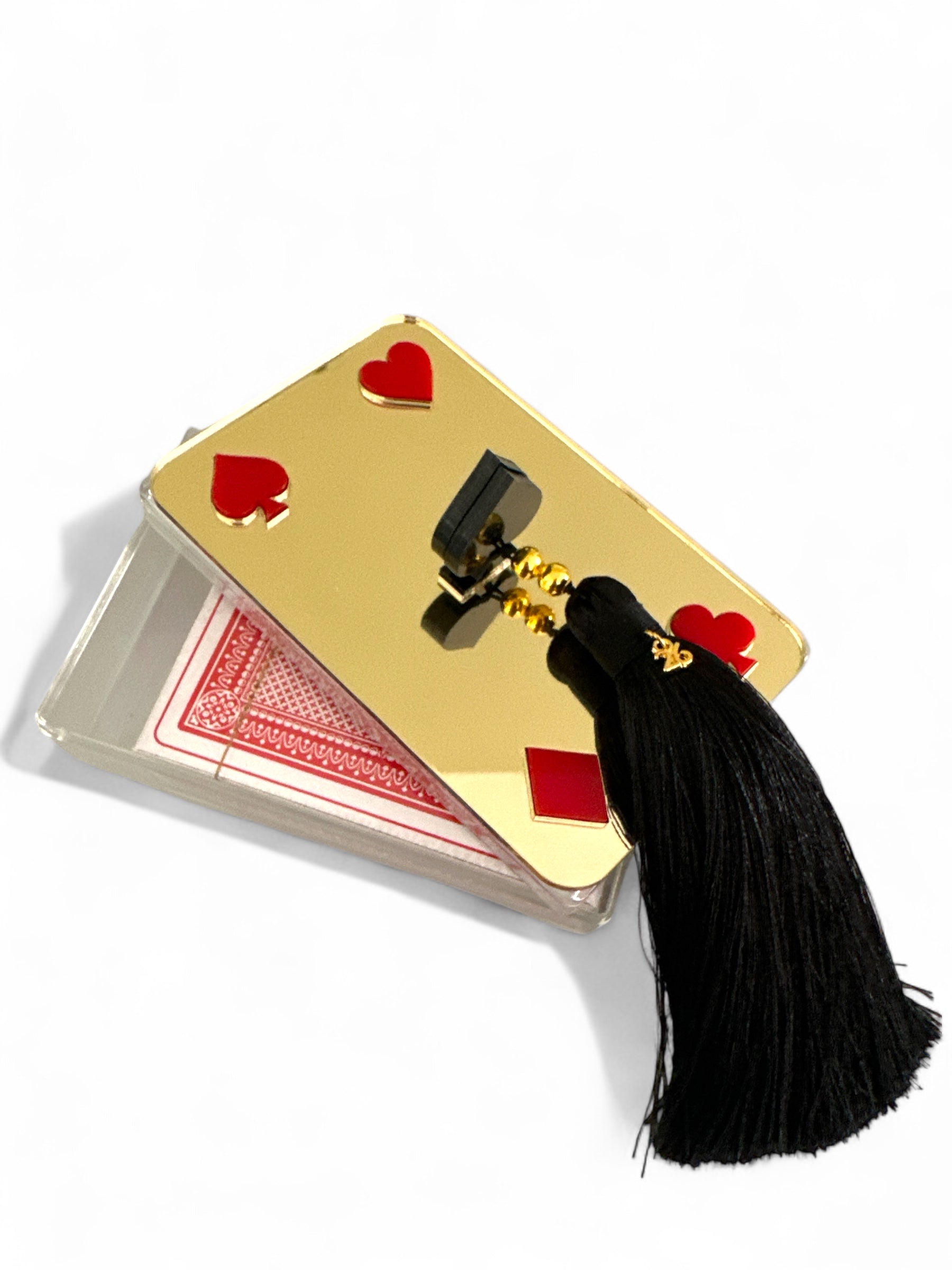 Επιτραπέζιο γούρι Τράπουλα plexiglass κουτί με καθρέφτη και φούντα – So Cute by Dimi