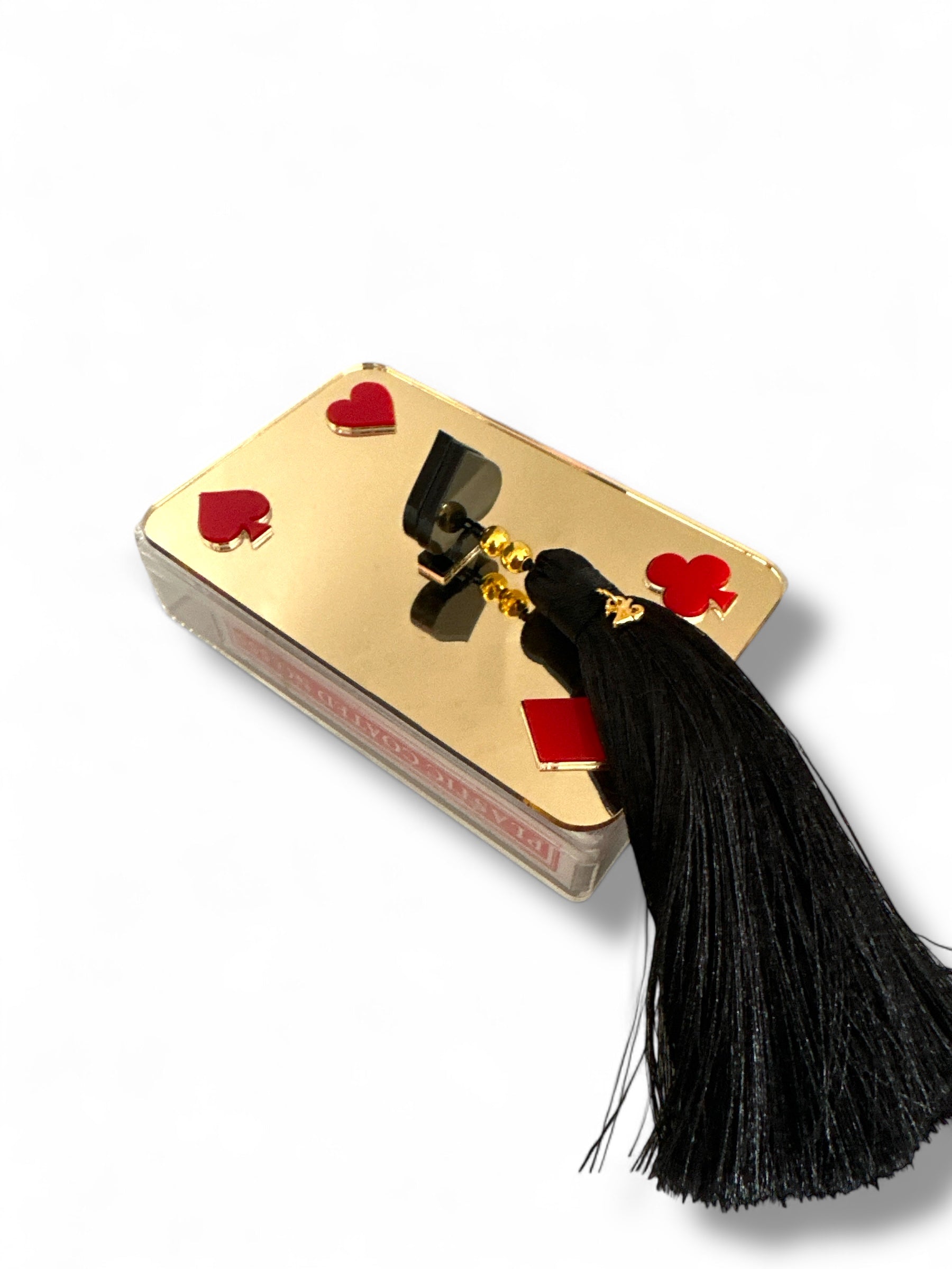 Επιτραπέζιο γούρι Τράπουλα plexiglass κουτί με καθρέφτη και φούντα – So Cute by Dimi