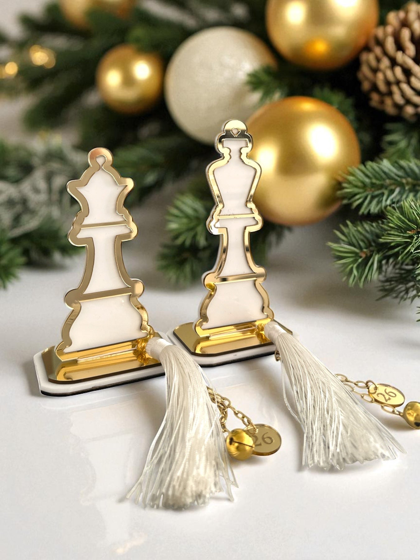 Γούρι Βασιλιάς & Βασίλισσα Σκακιού λευκό με καθρέφτη – So Cute by Dimi