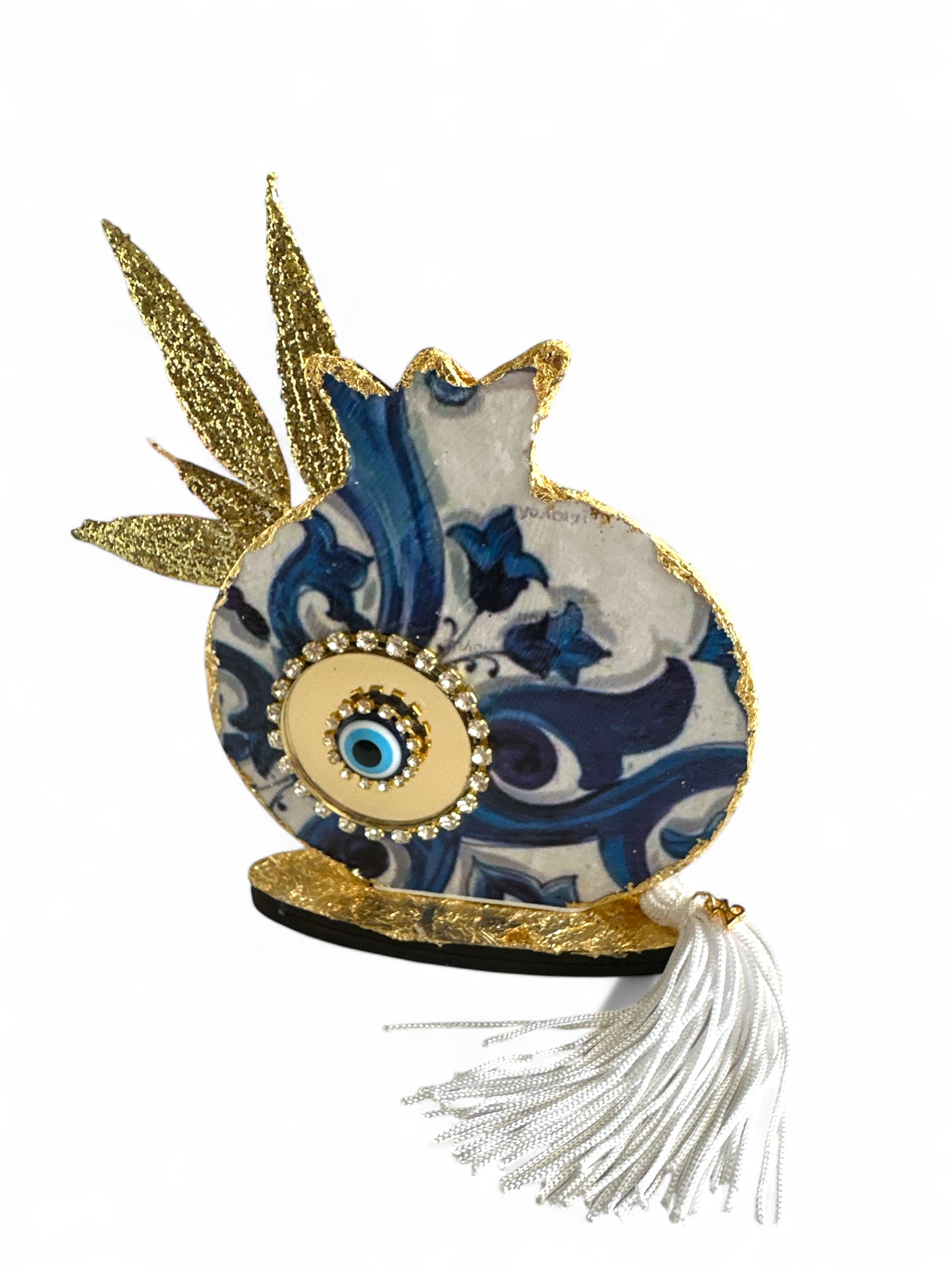 Γούρι 2026 ρόδι με χρυσά φύλλα ελιάς & μάτι – Greek Wishes Λιανική So Cute by Dimi