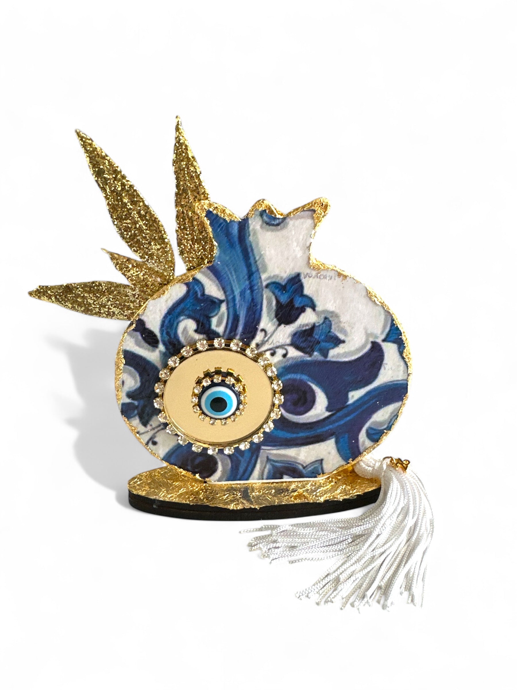 Γούρι 2026 ρόδι με χρυσά φύλλα ελιάς & μάτι – Greek Wishes Λιανική So Cute by Dimi